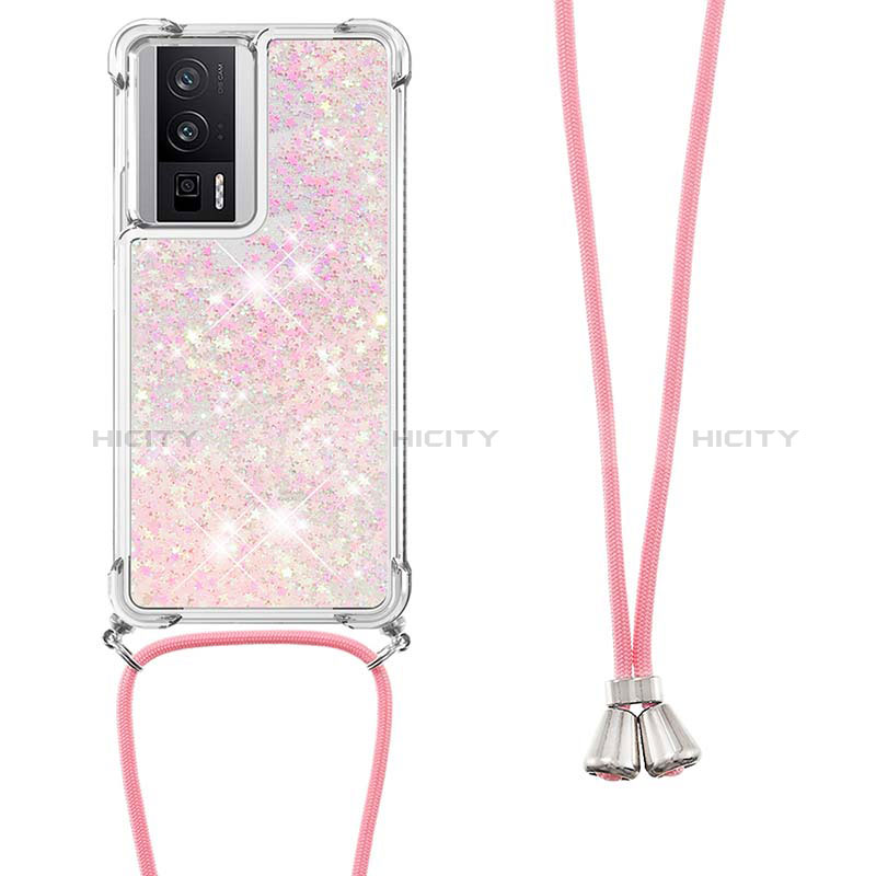 Silikon Hülle Handyhülle Gummi Schutzhülle Flexible Tasche Bling-Bling mit Schlüsselband Lanyard S03 für Xiaomi Redmi K60 5G groß