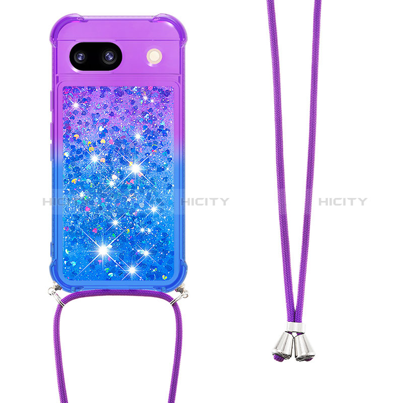 Silikon Hülle Handyhülle Gummi Schutzhülle Flexible Tasche Bling-Bling mit Schlüsselband Lanyard YB1 für Google Pixel 8a 5G groß