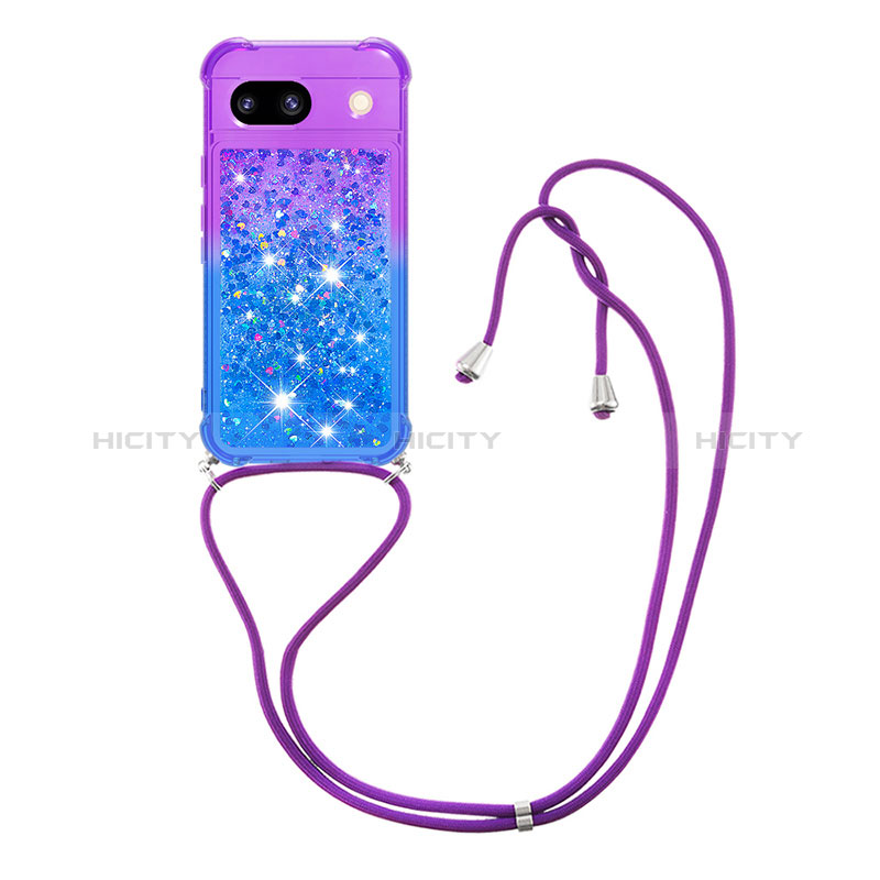 Silikon Hülle Handyhülle Gummi Schutzhülle Flexible Tasche Bling-Bling mit Schlüsselband Lanyard YB1 für Google Pixel 8a 5G groß