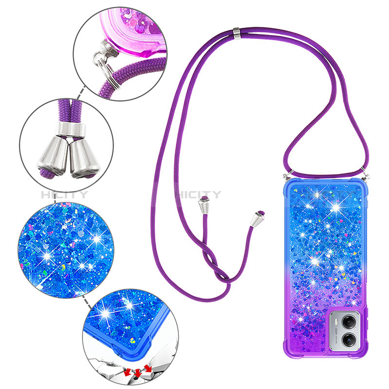 Silikon Hülle Handyhülle Gummi Schutzhülle Flexible Tasche Bling-Bling mit Schlüsselband Lanyard YB1 für Motorola Moto G 5G (2023) groß