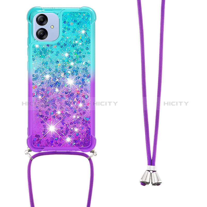 Silikon Hülle Handyhülle Gummi Schutzhülle Flexible Tasche Bling-Bling mit Schlüsselband Lanyard YB1 für Samsung Galaxy A04 4G groß