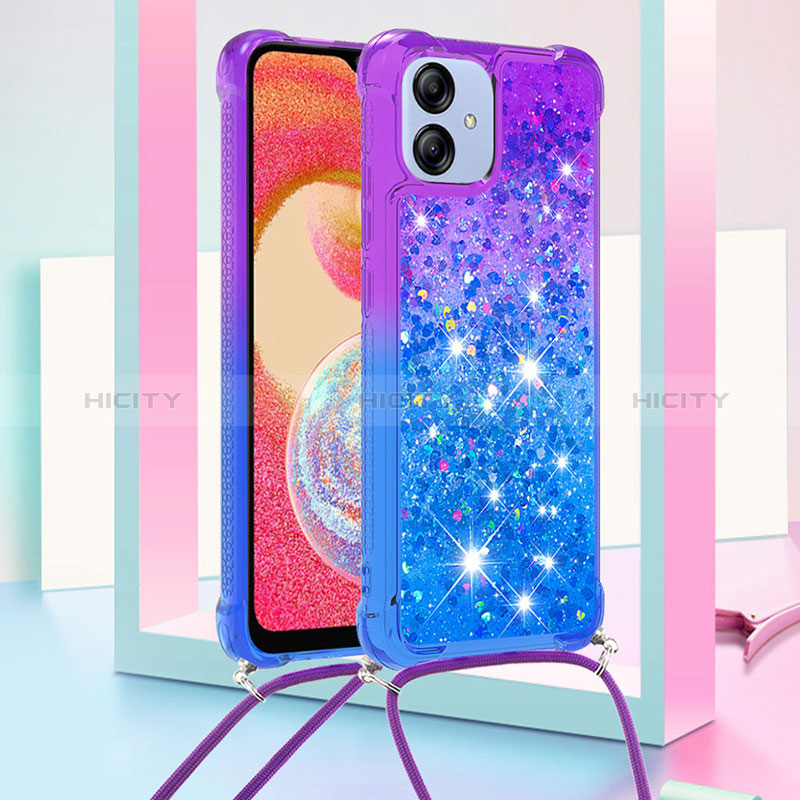 Silikon Hülle Handyhülle Gummi Schutzhülle Flexible Tasche Bling-Bling mit Schlüsselband Lanyard YB1 für Samsung Galaxy A04E Violett