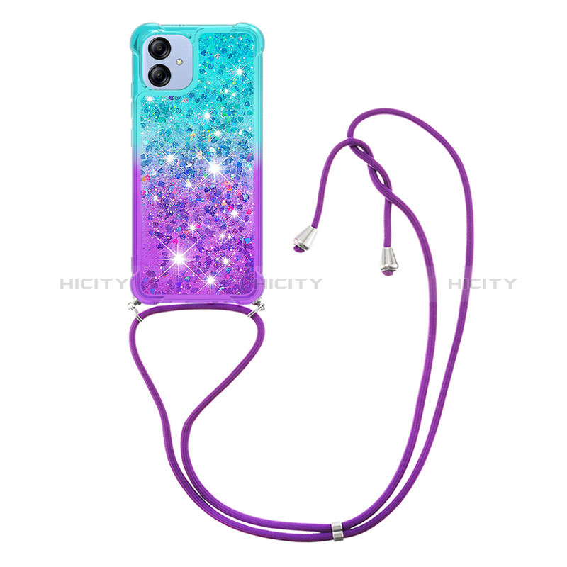 Silikon Hülle Handyhülle Gummi Schutzhülle Flexible Tasche Bling-Bling mit Schlüsselband Lanyard YB1 für Samsung Galaxy F04 groß