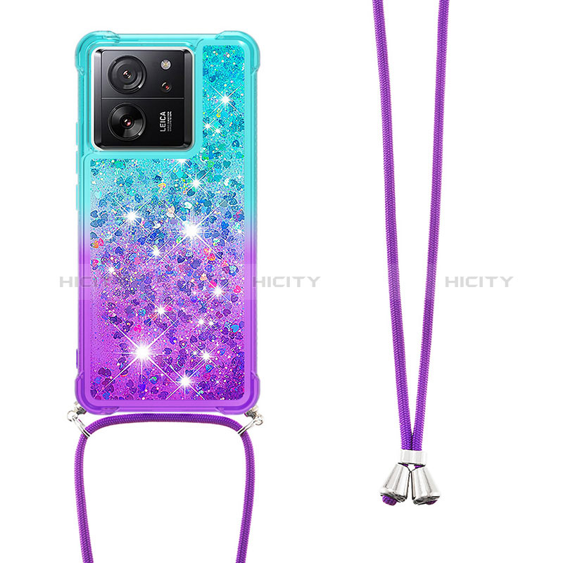 Silikon Hülle Handyhülle Gummi Schutzhülle Flexible Tasche Bling-Bling mit Schlüsselband Lanyard YB1 für Xiaomi Mi 13T 5G groß