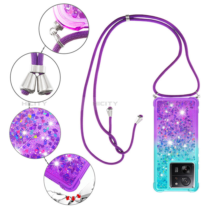 Silikon Hülle Handyhülle Gummi Schutzhülle Flexible Tasche Bling-Bling mit Schlüsselband Lanyard YB1 für Xiaomi Mi 13T 5G groß