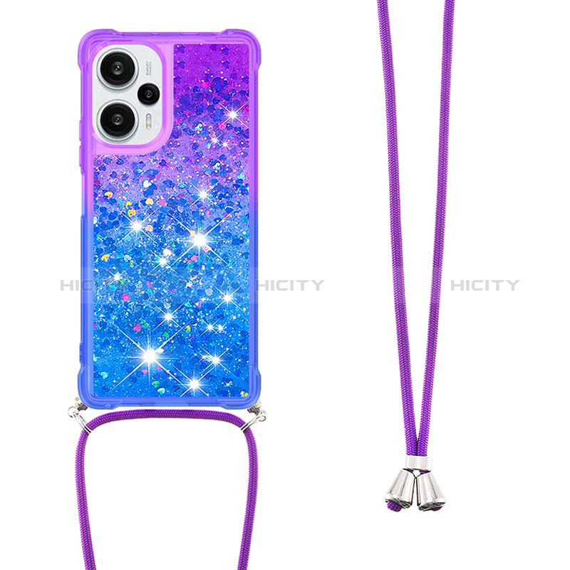 Silikon Hülle Handyhülle Gummi Schutzhülle Flexible Tasche Bling-Bling mit Schlüsselband Lanyard YB1 für Xiaomi Poco F5 5G