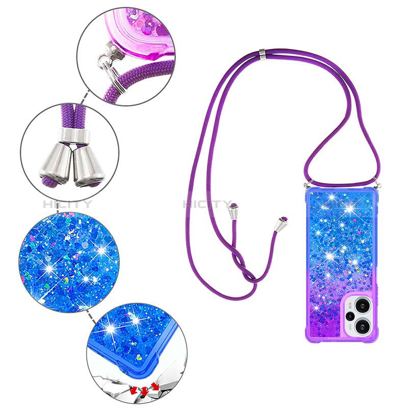 Silikon Hülle Handyhülle Gummi Schutzhülle Flexible Tasche Bling-Bling mit Schlüsselband Lanyard YB1 für Xiaomi Poco F5 5G