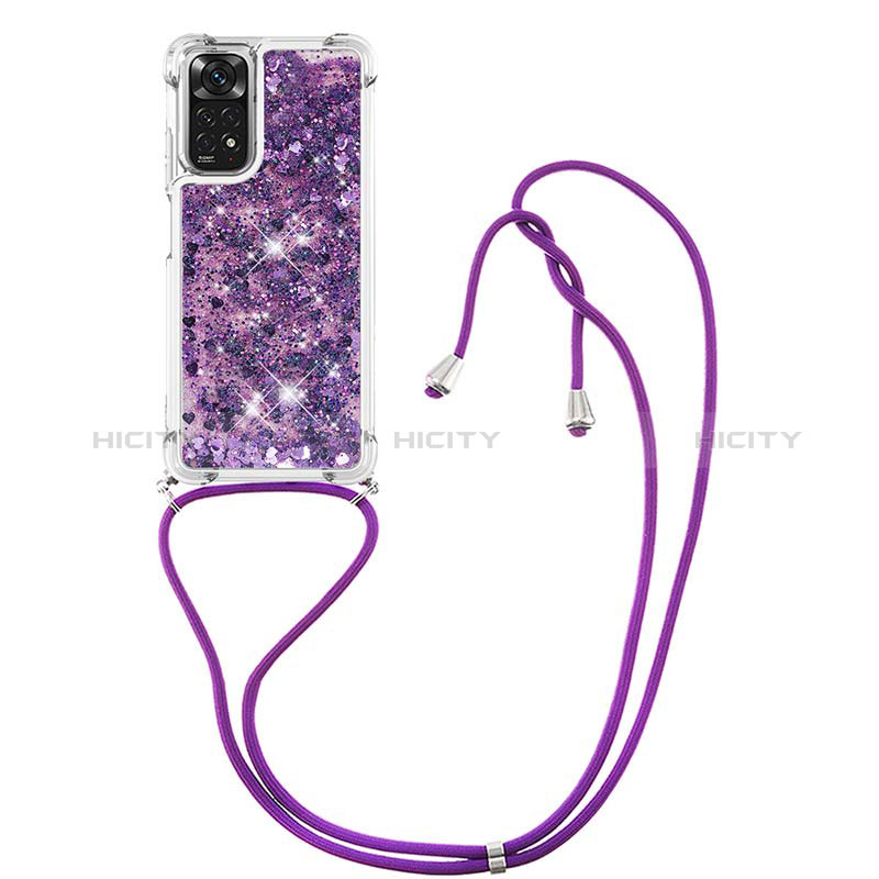 Silikon Hülle Handyhülle Gummi Schutzhülle Flexible Tasche Bling-Bling mit Schlüsselband Lanyard YB1 für Xiaomi Redmi Note 11 4G (2022)