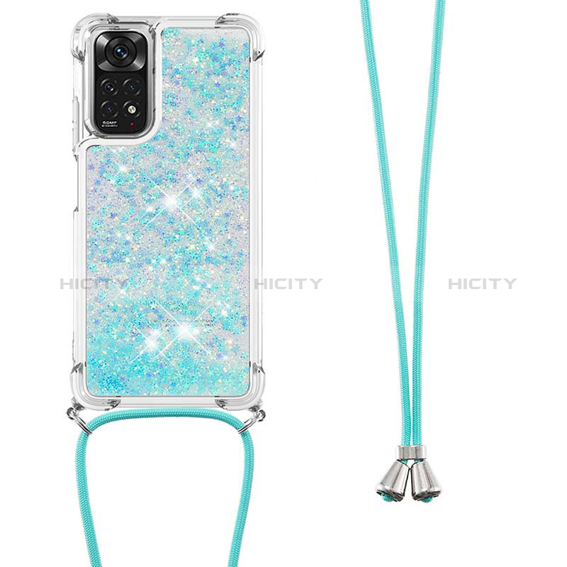 Silikon Hülle Handyhülle Gummi Schutzhülle Flexible Tasche Bling-Bling mit Schlüsselband Lanyard YB1 für Xiaomi Redmi Note 11 4G (2022) groß