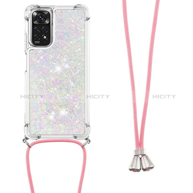 Silikon Hülle Handyhülle Gummi Schutzhülle Flexible Tasche Bling-Bling mit Schlüsselband Lanyard YB1 für Xiaomi Redmi Note 11 4G (2022) groß