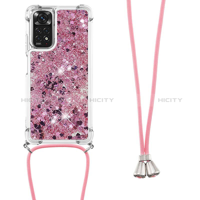 Silikon Hülle Handyhülle Gummi Schutzhülle Flexible Tasche Bling-Bling mit Schlüsselband Lanyard YB1 für Xiaomi Redmi Note 11 4G (2022) Helles Lila