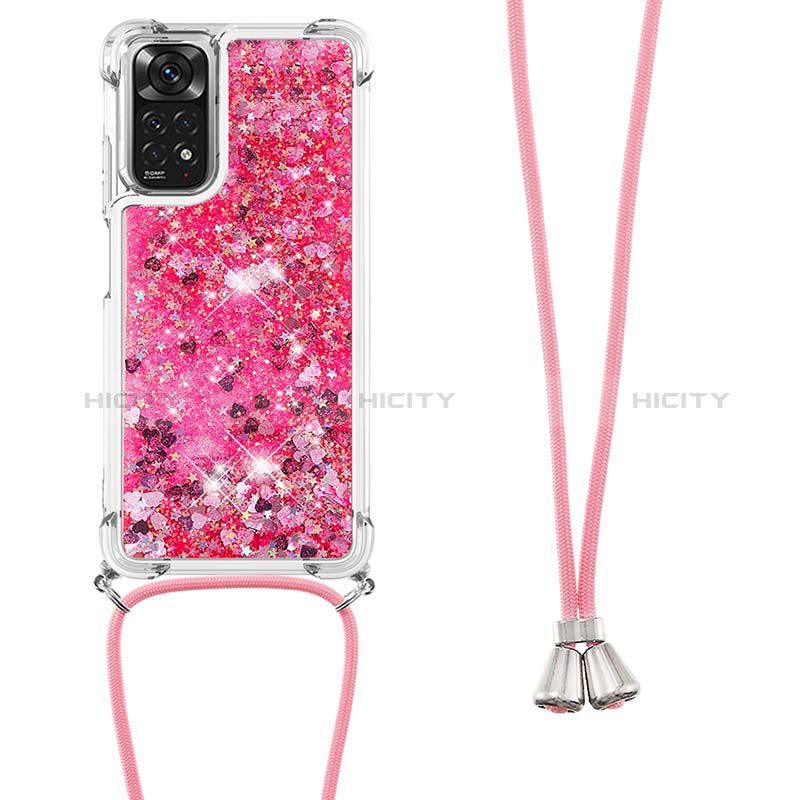 Silikon Hülle Handyhülle Gummi Schutzhülle Flexible Tasche Bling-Bling mit Schlüsselband Lanyard YB1 für Xiaomi Redmi Note 11 4G (2022) Pink