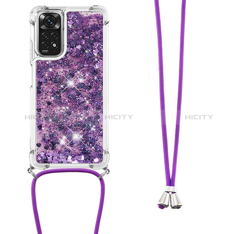 Silikon Hülle Handyhülle Gummi Schutzhülle Flexible Tasche Bling-Bling mit Schlüsselband Lanyard YB1 für Xiaomi Redmi Note 11 4G (2022) Violett