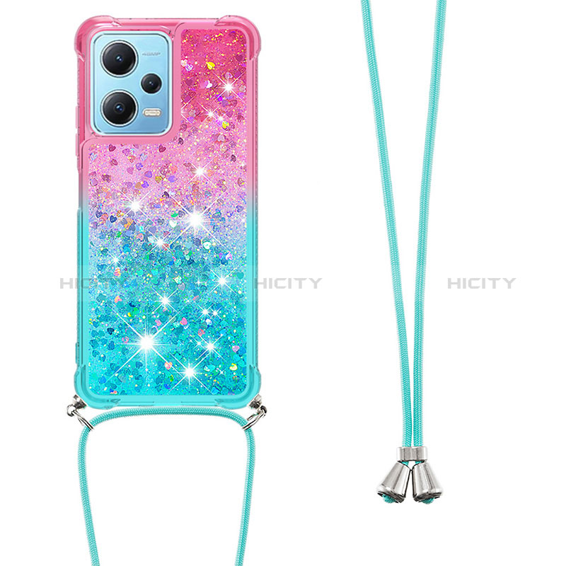 Silikon Hülle Handyhülle Gummi Schutzhülle Flexible Tasche Bling-Bling mit Schlüsselband Lanyard YB1 für Xiaomi Redmi Note 12 5G groß