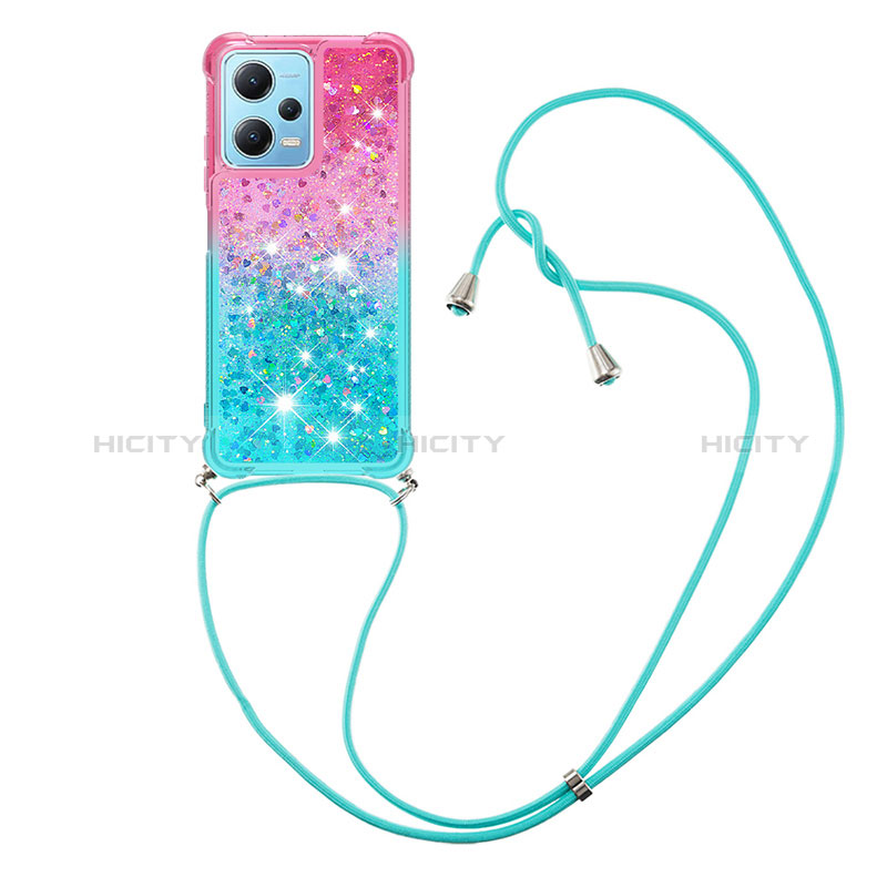 Silikon Hülle Handyhülle Gummi Schutzhülle Flexible Tasche Bling-Bling mit Schlüsselband Lanyard YB1 für Xiaomi Redmi Note 12 5G