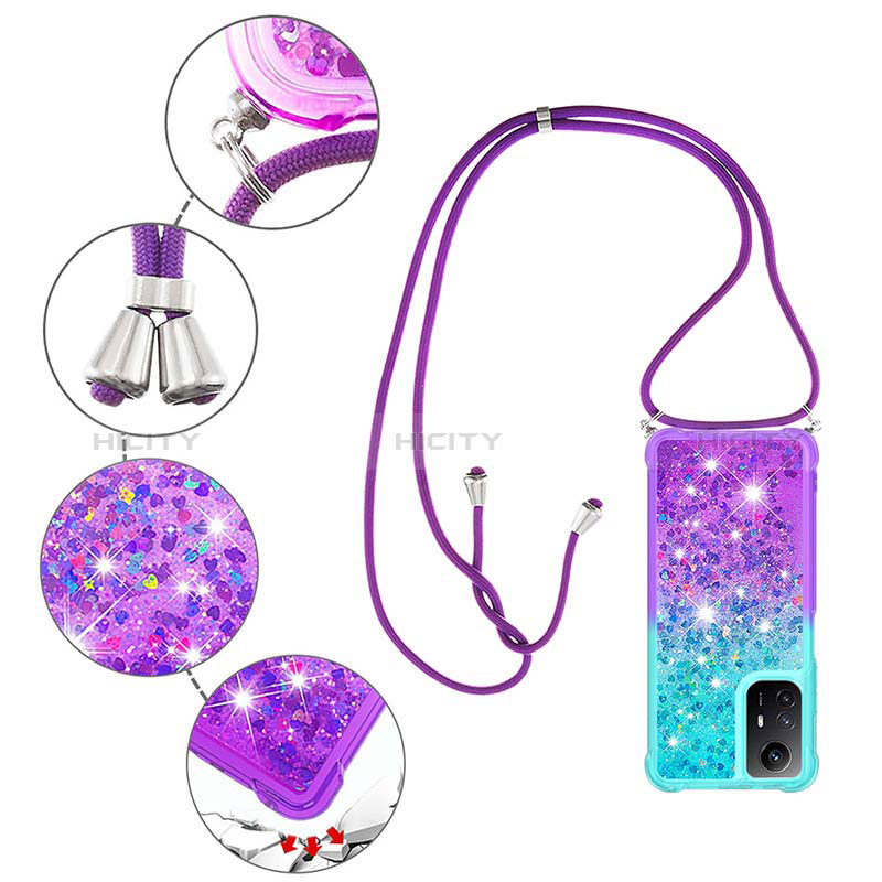 Silikon Hülle Handyhülle Gummi Schutzhülle Flexible Tasche Bling-Bling mit Schlüsselband Lanyard YB1 für Xiaomi Redmi Note 12S