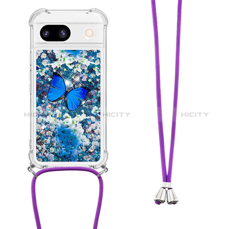 Silikon Hülle Handyhülle Gummi Schutzhülle Flexible Tasche Bling-Bling mit Schlüsselband Lanyard YB2 für Google Pixel 8a 5G