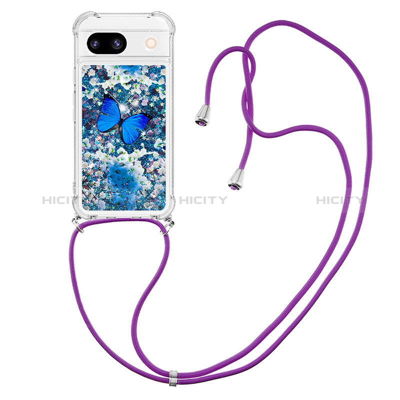 Silikon Hülle Handyhülle Gummi Schutzhülle Flexible Tasche Bling-Bling mit Schlüsselband Lanyard YB2 für Google Pixel 8a 5G groß