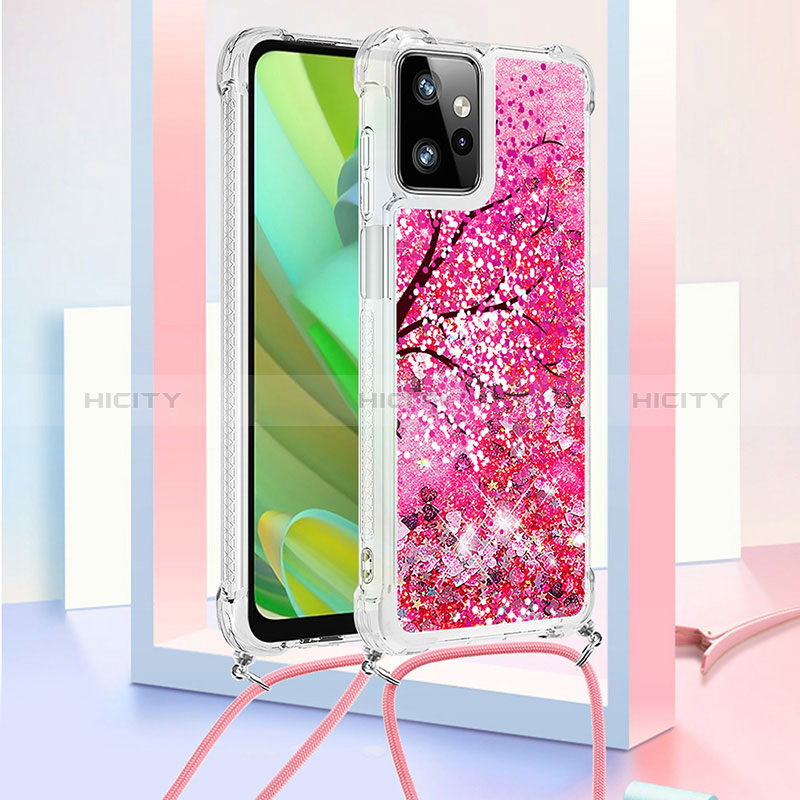 Silikon Hülle Handyhülle Gummi Schutzhülle Flexible Tasche Bling-Bling mit Schlüsselband Lanyard YB2 für Motorola Moto G Power 5G (2023) Pink Plus