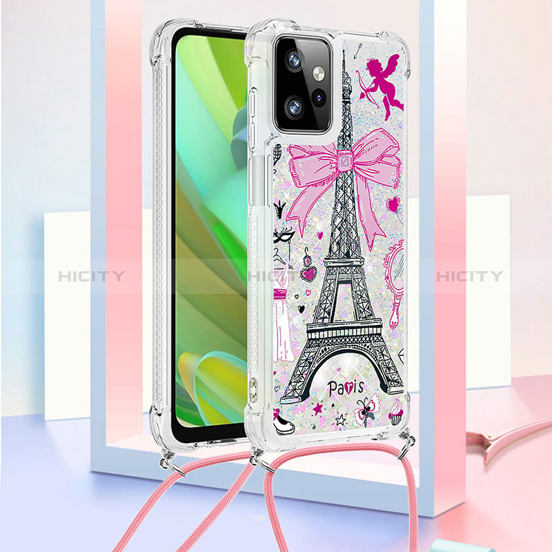 Silikon Hülle Handyhülle Gummi Schutzhülle Flexible Tasche Bling-Bling mit Schlüsselband Lanyard YB2 für Motorola Moto G Power 5G (2023) Rosa