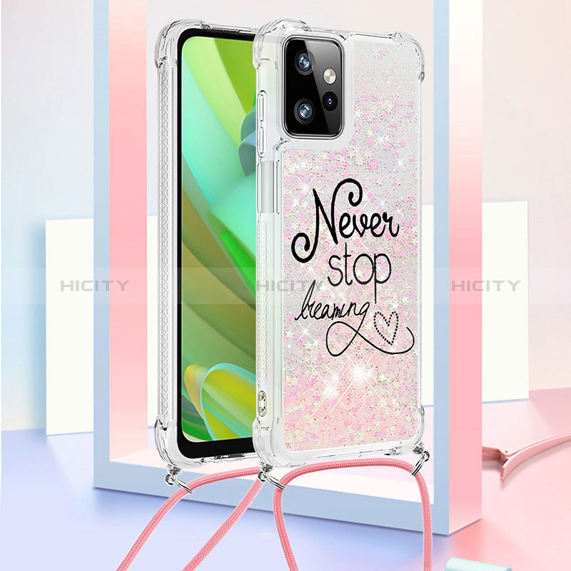 Silikon Hülle Handyhülle Gummi Schutzhülle Flexible Tasche Bling-Bling mit Schlüsselband Lanyard YB2 für Motorola Moto G Power 5G (2023) Rosegold