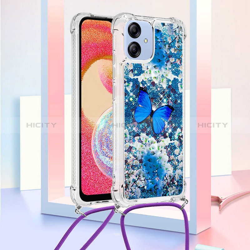 Silikon Hülle Handyhülle Gummi Schutzhülle Flexible Tasche Bling-Bling mit Schlüsselband Lanyard YB2 für Samsung Galaxy A04 4G Blau Plus