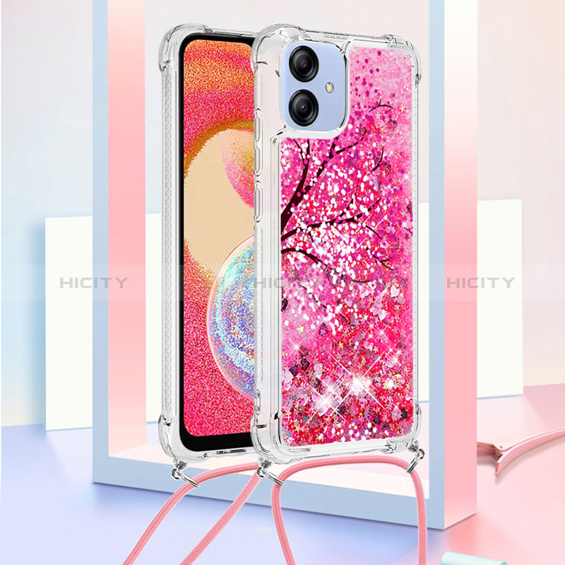 Silikon Hülle Handyhülle Gummi Schutzhülle Flexible Tasche Bling-Bling mit Schlüsselband Lanyard YB2 für Samsung Galaxy A04E Pink Plus