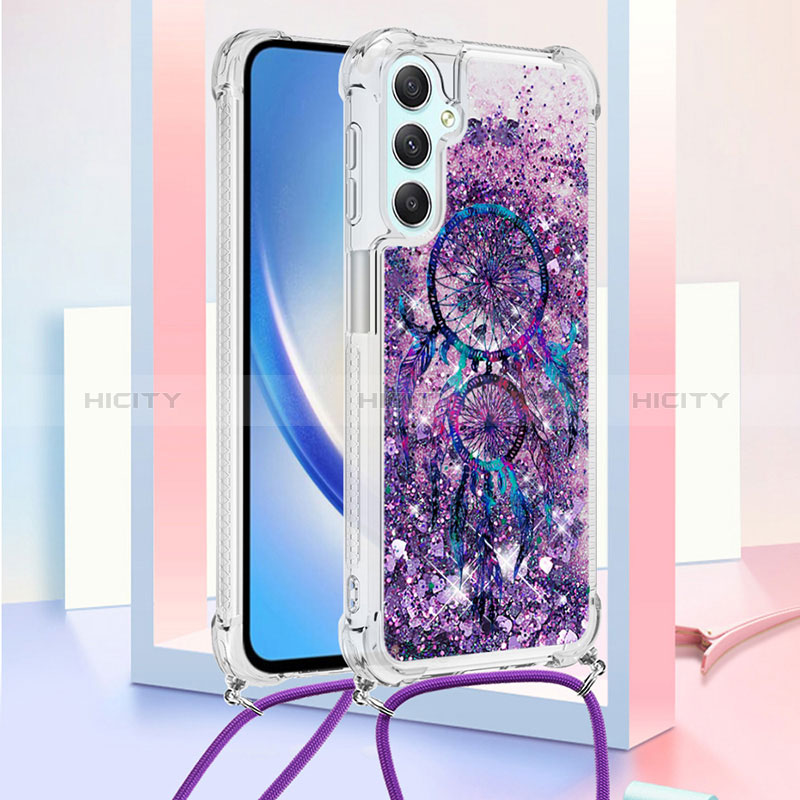 Silikon Hülle Handyhülle Gummi Schutzhülle Flexible Tasche Bling-Bling mit Schlüsselband Lanyard YB2 für Samsung Galaxy A24 4G Violett