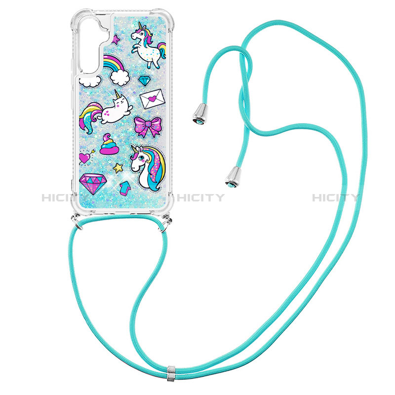 Silikon Hülle Handyhülle Gummi Schutzhülle Flexible Tasche Bling-Bling mit Schlüsselband Lanyard YB2 für Samsung Galaxy A34 5G