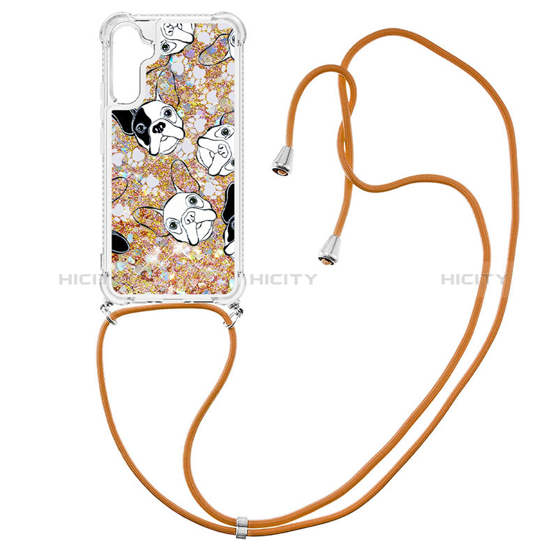 Silikon Hülle Handyhülle Gummi Schutzhülle Flexible Tasche Bling-Bling mit Schlüsselband Lanyard YB2 für Samsung Galaxy A34 5G Gold