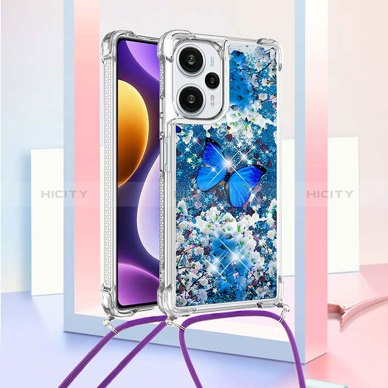 Silikon Hülle Handyhülle Gummi Schutzhülle Flexible Tasche Bling-Bling mit Schlüsselband Lanyard YB2 für Xiaomi Redmi Note 12 Turbo 5G Blau Plus