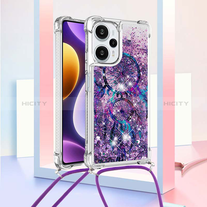 Silikon Hülle Handyhülle Gummi Schutzhülle Flexible Tasche Bling-Bling mit Schlüsselband Lanyard YB2 für Xiaomi Redmi Note 12 Turbo 5G Violett