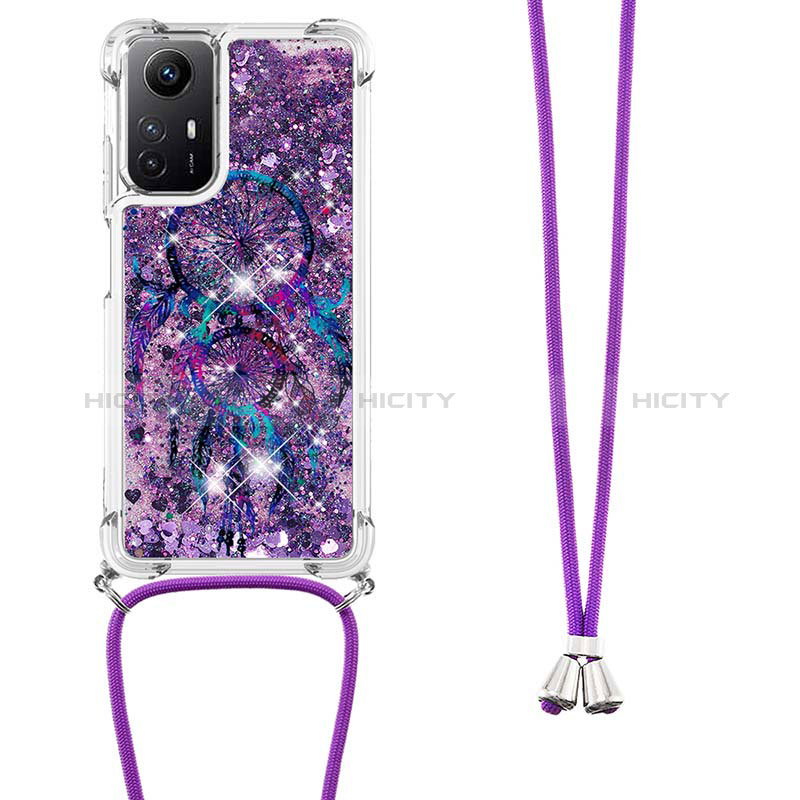 Silikon Hülle Handyhülle Gummi Schutzhülle Flexible Tasche Bling-Bling mit Schlüsselband Lanyard YB2 für Xiaomi Redmi Note 12S groß