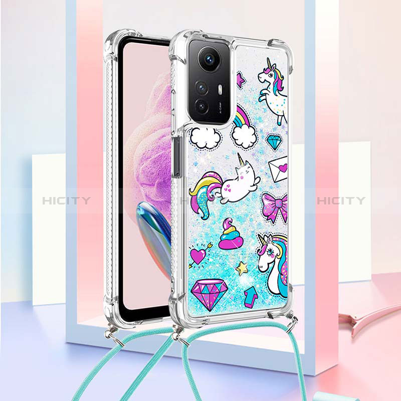 Silikon Hülle Handyhülle Gummi Schutzhülle Flexible Tasche Bling-Bling mit Schlüsselband Lanyard YB2 für Xiaomi Redmi Note 12S groß