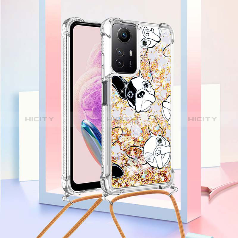 Silikon Hülle Handyhülle Gummi Schutzhülle Flexible Tasche Bling-Bling mit Schlüsselband Lanyard YB2 für Xiaomi Redmi Note 12S groß