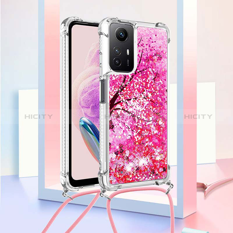 Silikon Hülle Handyhülle Gummi Schutzhülle Flexible Tasche Bling-Bling mit Schlüsselband Lanyard YB2 für Xiaomi Redmi Note 12S Pink Plus