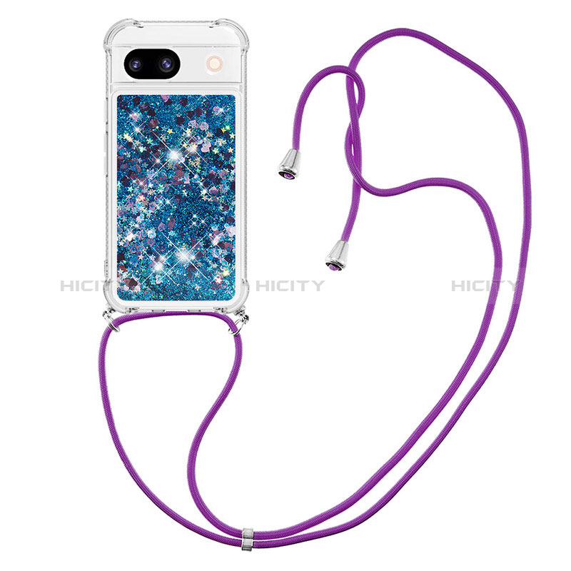 Silikon Hülle Handyhülle Gummi Schutzhülle Flexible Tasche Bling-Bling mit Schlüsselband Lanyard YB3 für Google Pixel 8a 5G groß