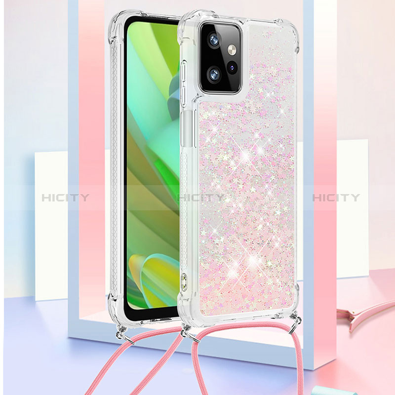 Silikon Hülle Handyhülle Gummi Schutzhülle Flexible Tasche Bling-Bling mit Schlüsselband Lanyard YB3 für Motorola Moto G Power 5G (2023) Rosa Plus