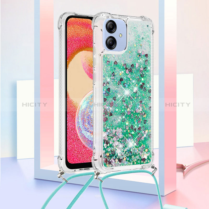 Silikon Hülle Handyhülle Gummi Schutzhülle Flexible Tasche Bling-Bling mit Schlüsselband Lanyard YB3 für Samsung Galaxy A04 4G groß