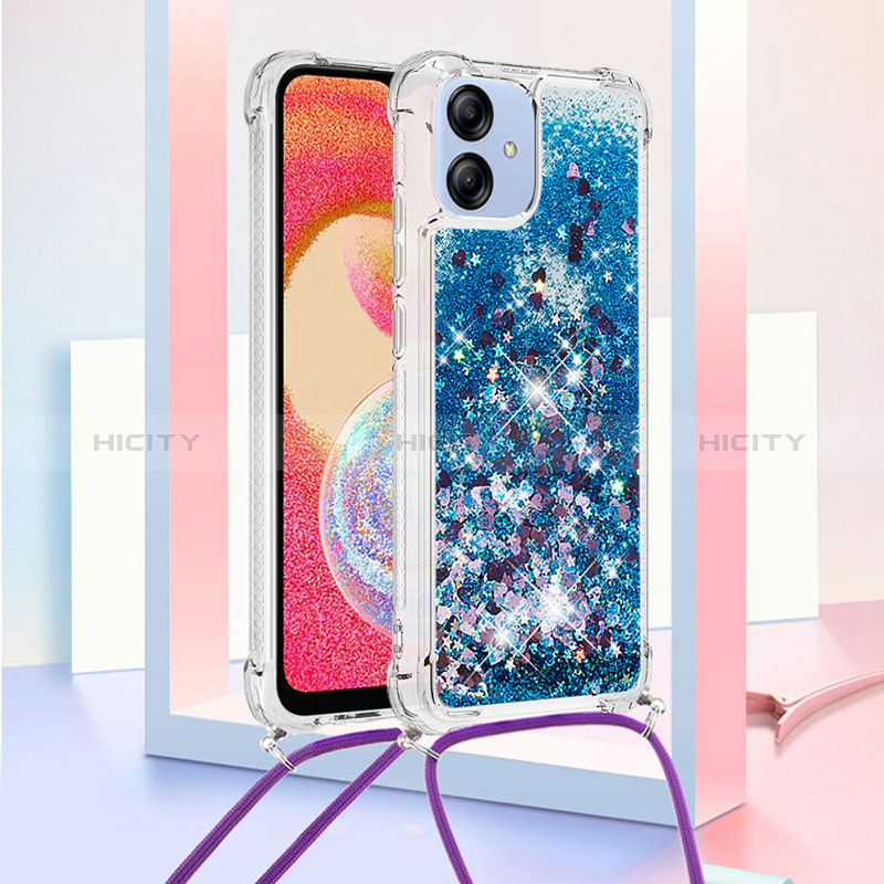 Silikon Hülle Handyhülle Gummi Schutzhülle Flexible Tasche Bling-Bling mit Schlüsselband Lanyard YB3 für Samsung Galaxy A04 4G Blau