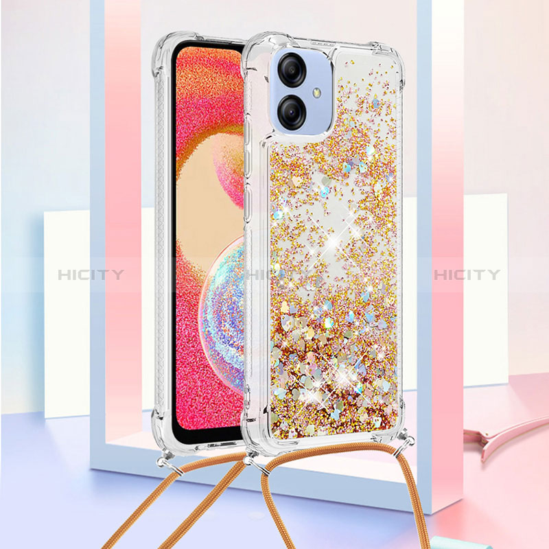 Silikon Hülle Handyhülle Gummi Schutzhülle Flexible Tasche Bling-Bling mit Schlüsselband Lanyard YB3 für Samsung Galaxy A04 4G Gold Plus