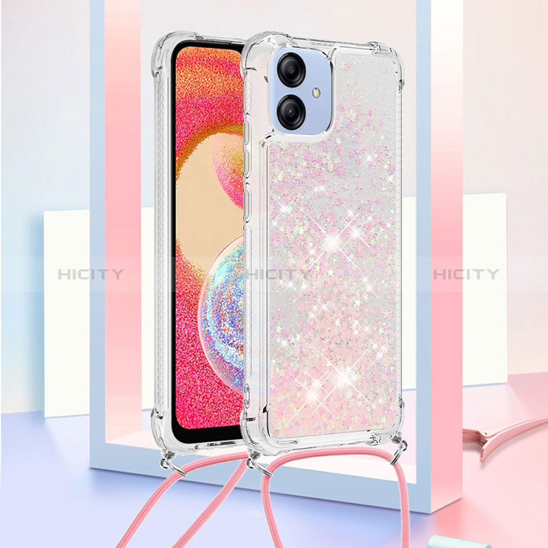 Silikon Hülle Handyhülle Gummi Schutzhülle Flexible Tasche Bling-Bling mit Schlüsselband Lanyard YB3 für Samsung Galaxy A04 4G Rosa Plus