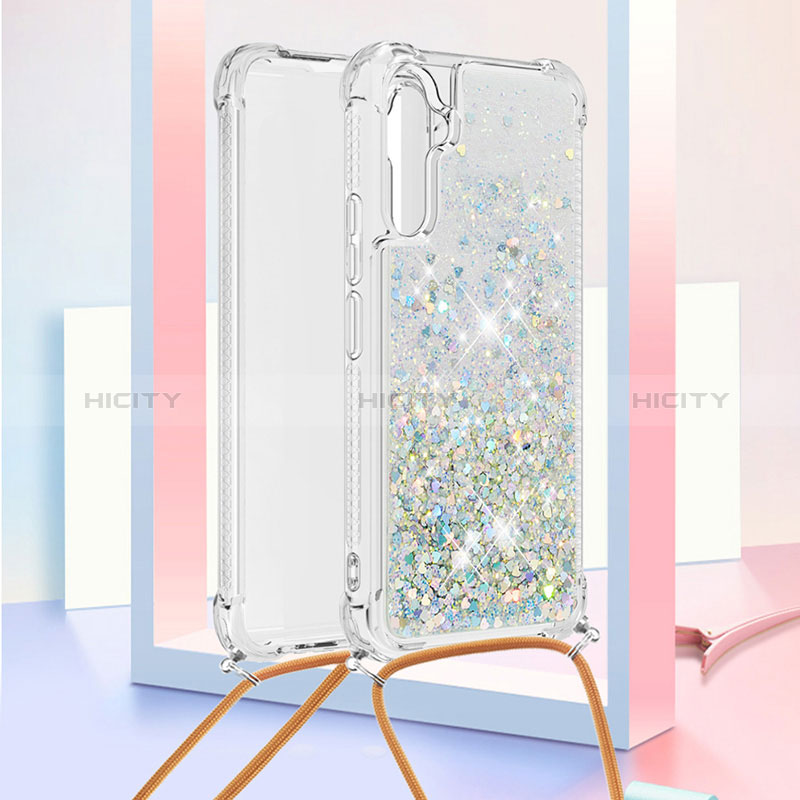 Silikon Hülle Handyhülle Gummi Schutzhülle Flexible Tasche Bling-Bling mit Schlüsselband Lanyard YB3 für Samsung Galaxy A34 5G