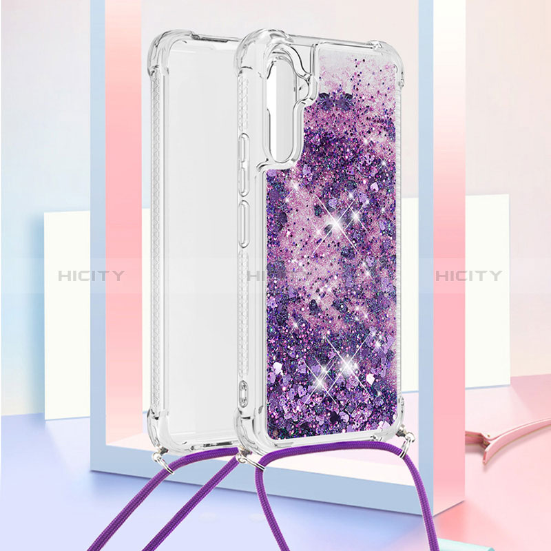 Silikon Hülle Handyhülle Gummi Schutzhülle Flexible Tasche Bling-Bling mit Schlüsselband Lanyard YB3 für Samsung Galaxy A34 5G Violett