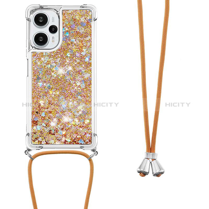 Silikon Hülle Handyhülle Gummi Schutzhülle Flexible Tasche Bling-Bling mit Schlüsselband Lanyard YB3 für Xiaomi Poco F5 5G groß