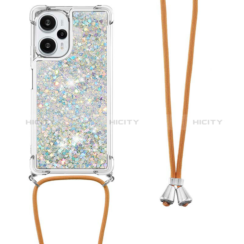 Silikon Hülle Handyhülle Gummi Schutzhülle Flexible Tasche Bling-Bling mit Schlüsselband Lanyard YB3 für Xiaomi Poco F5 5G groß