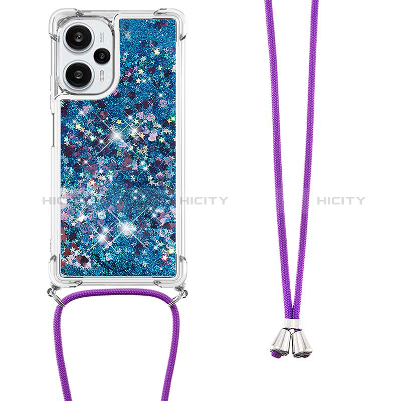 Silikon Hülle Handyhülle Gummi Schutzhülle Flexible Tasche Bling-Bling mit Schlüsselband Lanyard YB3 für Xiaomi Poco F5 5G Blau