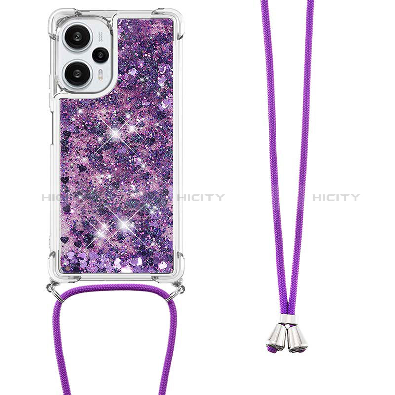 Silikon Hülle Handyhülle Gummi Schutzhülle Flexible Tasche Bling-Bling mit Schlüsselband Lanyard YB3 für Xiaomi Poco F5 5G Violett