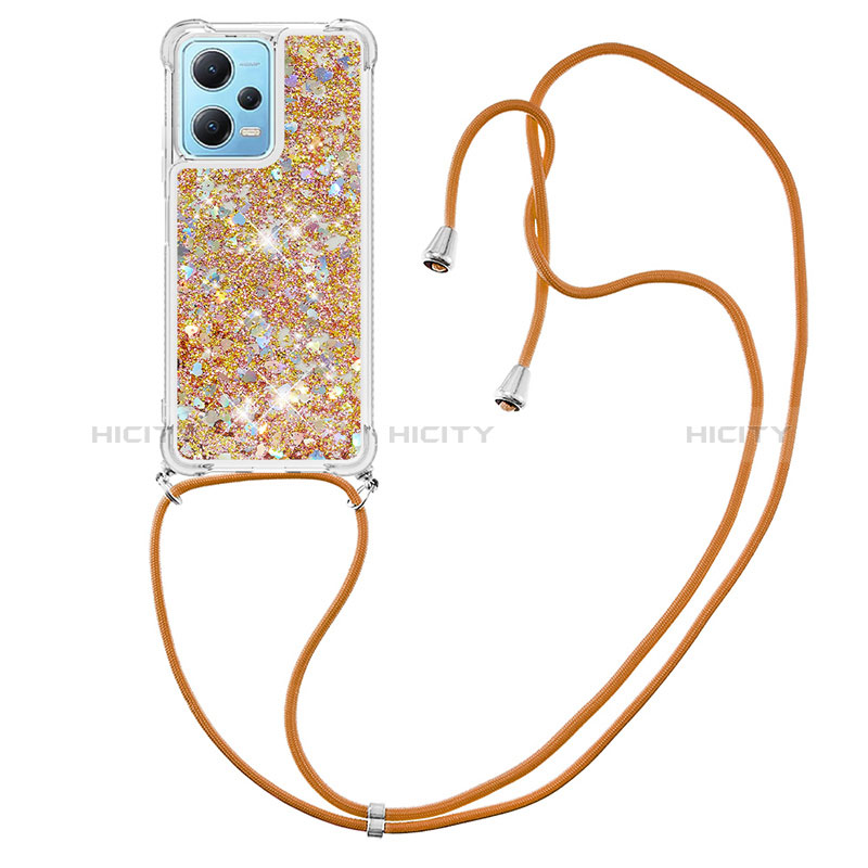 Silikon Hülle Handyhülle Gummi Schutzhülle Flexible Tasche Bling-Bling mit Schlüsselband Lanyard YB3 für Xiaomi Redmi Note 12 5G groß