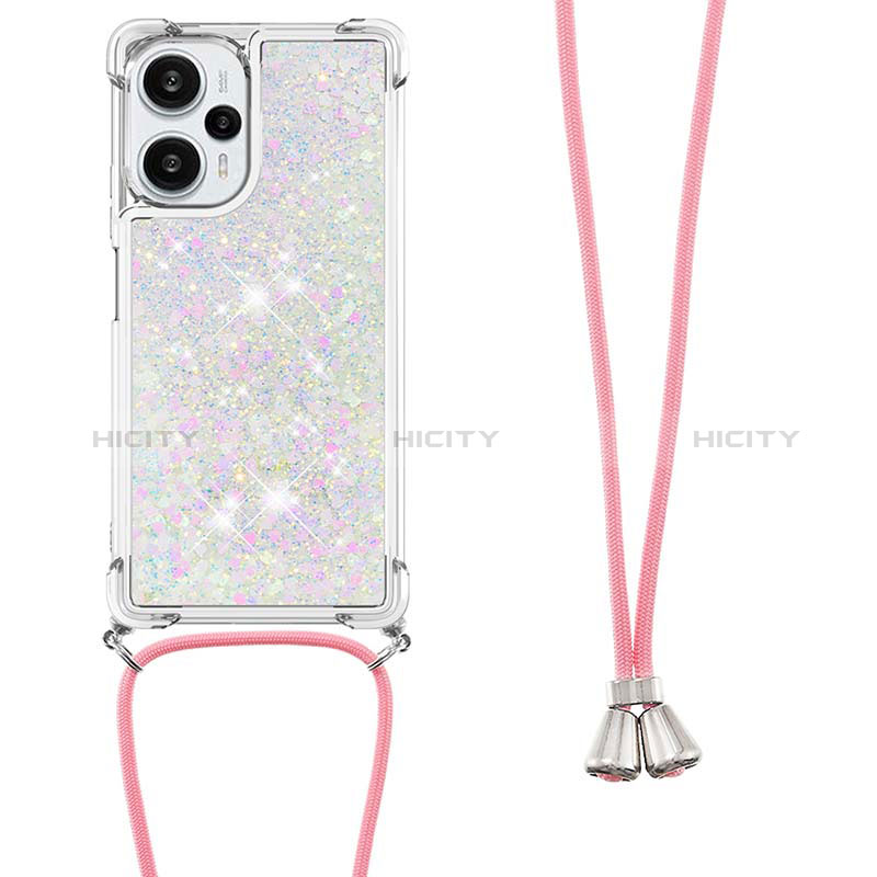 Silikon Hülle Handyhülle Gummi Schutzhülle Flexible Tasche Bling-Bling mit Schlüsselband Lanyard YB3 für Xiaomi Redmi Note 12 Turbo 5G